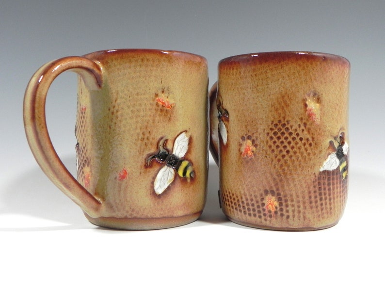 Bee Ceramic Mug, Ceramic Coffee Cup, Bee Pattern, Bee Gifts, Handmade Mug, Handmade Pottery, Ready to Ship, Pottery Mug, Tea Cup, Coffee Mug image 2