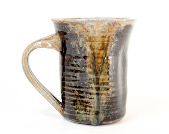 Brown Mug Woodfired, Handmade in Ohio, Mug Rustic black, Wheel Thrown Mug handmade, Rustic Coffee Cup, Large Tea Mug, Pottery Mug Earthy