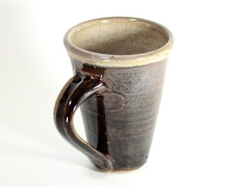 Brown Mug Woodfired, Handmade in Ohio, Mug Rustic black, Wheel Thrown Mug handmade, Rustic Coffee Cup, Large Tea Mug, Pottery Mug Earthy