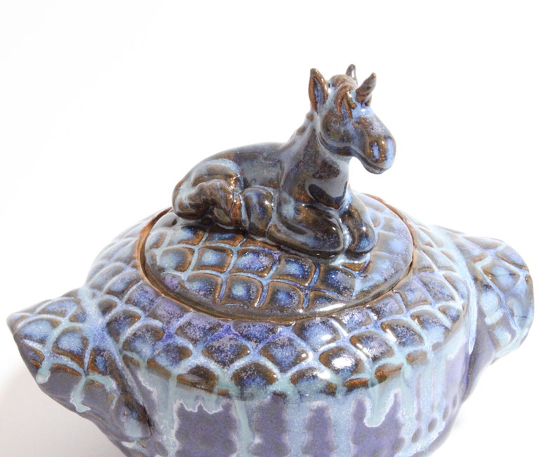 Unicorn Lover Lidded Ceramic Pot, Lidded bowl, Lidded Sugar Bowl, Lidded Salt Cellar, Unicorn Figurine, Lidded Vessel, Sugar Pot, Small Bowl image 2