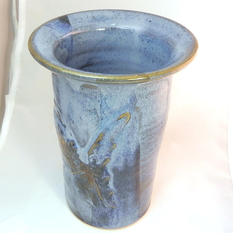 Blue Fish Sculpted Tall Ceramic Vase Handmade Pottery from Etsy