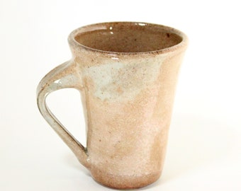 Mug Woodfired Cream and Brown, Handmade in Ohio, Wheel Thrown Mug Ceramic, Pottery Mug Rustic, Coffee Cup Handmade, Tea Mug woodfired