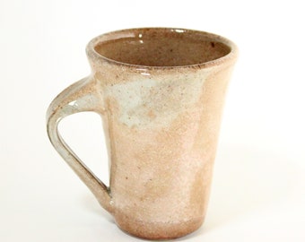 Mug Woodfired Cream and Brown, Handmade in Ohio, Wheel Thrown Mug Ceramic, Pottery Mug Rustic, Coffee Cup Handmade, Tea Mug woodfired