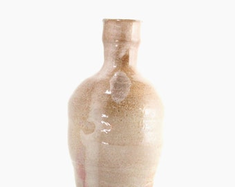 Bottle Woodfired in brown and Cream, Handmade in Ohio, Wheel Thrown Bottle Ceramic, Vase Rustic Natural Design, Flower Vase Cottage Core