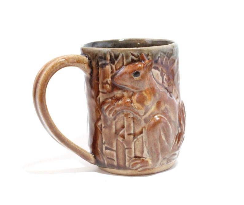 Handmade Ceramic Mug with Squirrel, Pottery Mug, Brown Mug, Squirrel Mug, Coffee Cup, Tea Mug, Squirrel Lover, Ceramic Squirrel Squirrel Art image 9