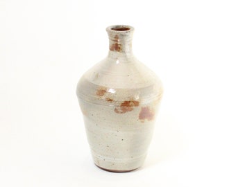 Bottle Woodfired Cream and Brown, Handmade in Ohio, Wheel Thrown Bottle Ceramic, Pottery Vase Rustic, Flower Vase Handmade, Bottle woodfired