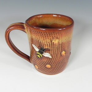 Bee Ceramic Mug, Ceramic Coffee Cup, Bee Pattern, Bee Gifts, Handmade Mug, Handmade Pottery, Ready to Ship, Pottery Mug, Tea Cup, Coffee Mug image 3