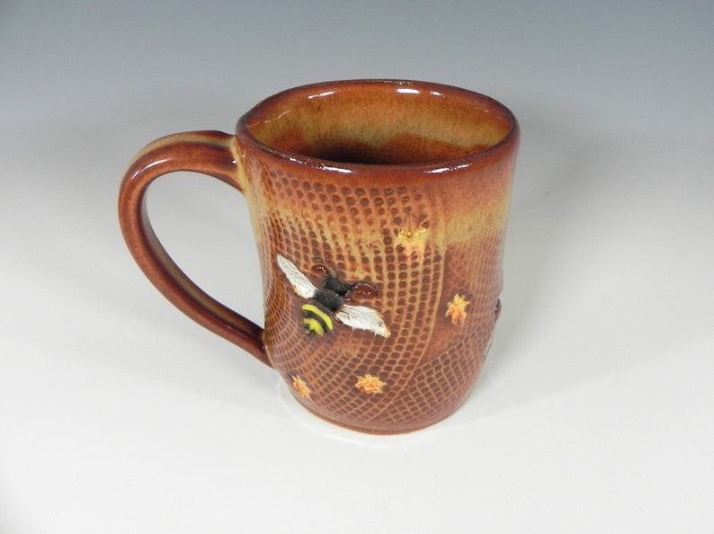 Bee Ceramic Mug, Ceramic Coffee Cup, Bee Pattern, Bee Gifts, Handmade Mug, Handmade Pottery, Ready to Ship, Pottery Mug, Tea Cup, Coffee Mug image 3