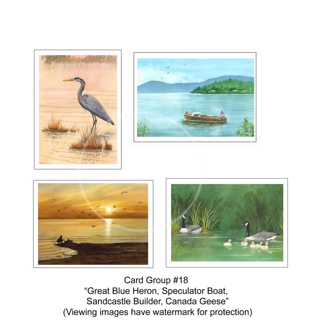 Card Group 18 great Blue Heron Speculator Boat Etsy
