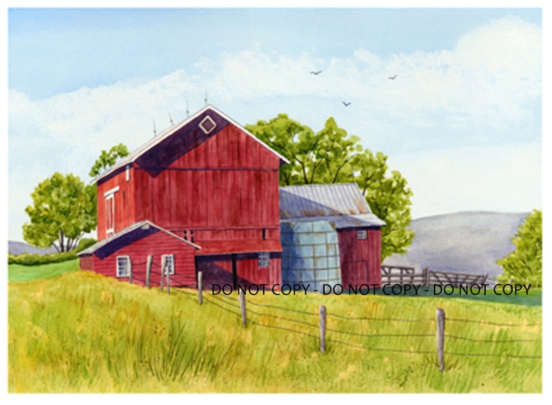 Barn Art by Doris Wilbur Artist, red Barn Route 11, Farmhouse Decor
