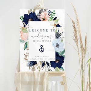 Nautical Bridal Shower Welcome Sign Editable Floral Anchor Bridal Shower Welcome Sign Beach Bridal Shower Printable Instant Download