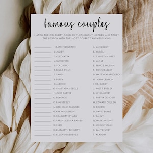 Match the Famous Couples Bridal Shower Game, Printable, Instant Digital Download, Fun Celebrity Match Game, Engagement Wedding Bachelorette