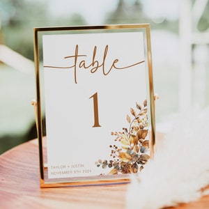 Fall Wedding Table Numbers, Table Number Template, Seating Card, Autumn Wedding Table Numbers, Editable Table Numbers
