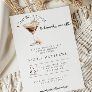Espresso Martini Bridal Shower Invitation Template, A Tini Bit Closer to Happily Ever After Wedding Shower Invite, Instant Download