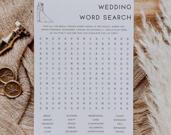 Minimal Word Search Game, Printable Bridal Shower Word Find Game, Modern Minimalist Wedding Puzzle, Bachelorette Party Activity