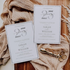 25th Anniversary Invitation, Silver Wedding Anniversary Invite, Editable Template, Instant Download, Printable Anniversary Party Invite