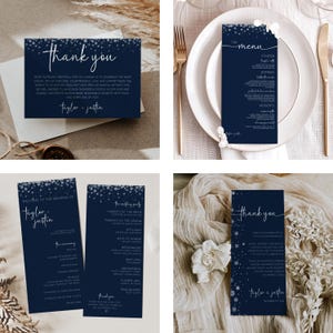 Winter Wedding Invitation Bundle, Wedding Invitation with Snowflakes, Wedding Invitation Blue, Wedding Bundle, Editable Template, Printable image 3