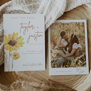 Sonnenblume Save The Date Karten Vorlage, Foto Boho Wildblumen Hochzeit Save The Date, Gelbe Blumen Sparen das Datum, Instant Download Printable