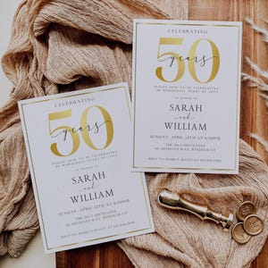 Einladung zum 50-jährigen Jubiläum, Hochzeitsjubiläum einladen, Gold Elegante bearbeitbare Vorlage, Digital Goldenes Jubiläum, Bearbeitbar In Canva