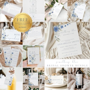 Something Blue Before I Do Bridal Shower Bundle, Editable Templates Blue Chinoiserie Vintage Floral Shower, Dusty Blue Hydrangea Game