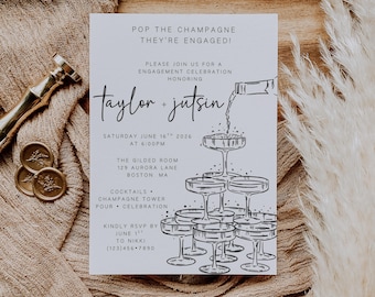 Champagne Tower Engagement Party Invitation Editable Template Digital Download Modern Engagement Invite Elegant Party Stationery