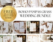 Bohemian Wedding Bundle Pampas Grass Modern Minimalist Invite Editable Boho Arched Wedding Templates Complete Set Printable Instant Download