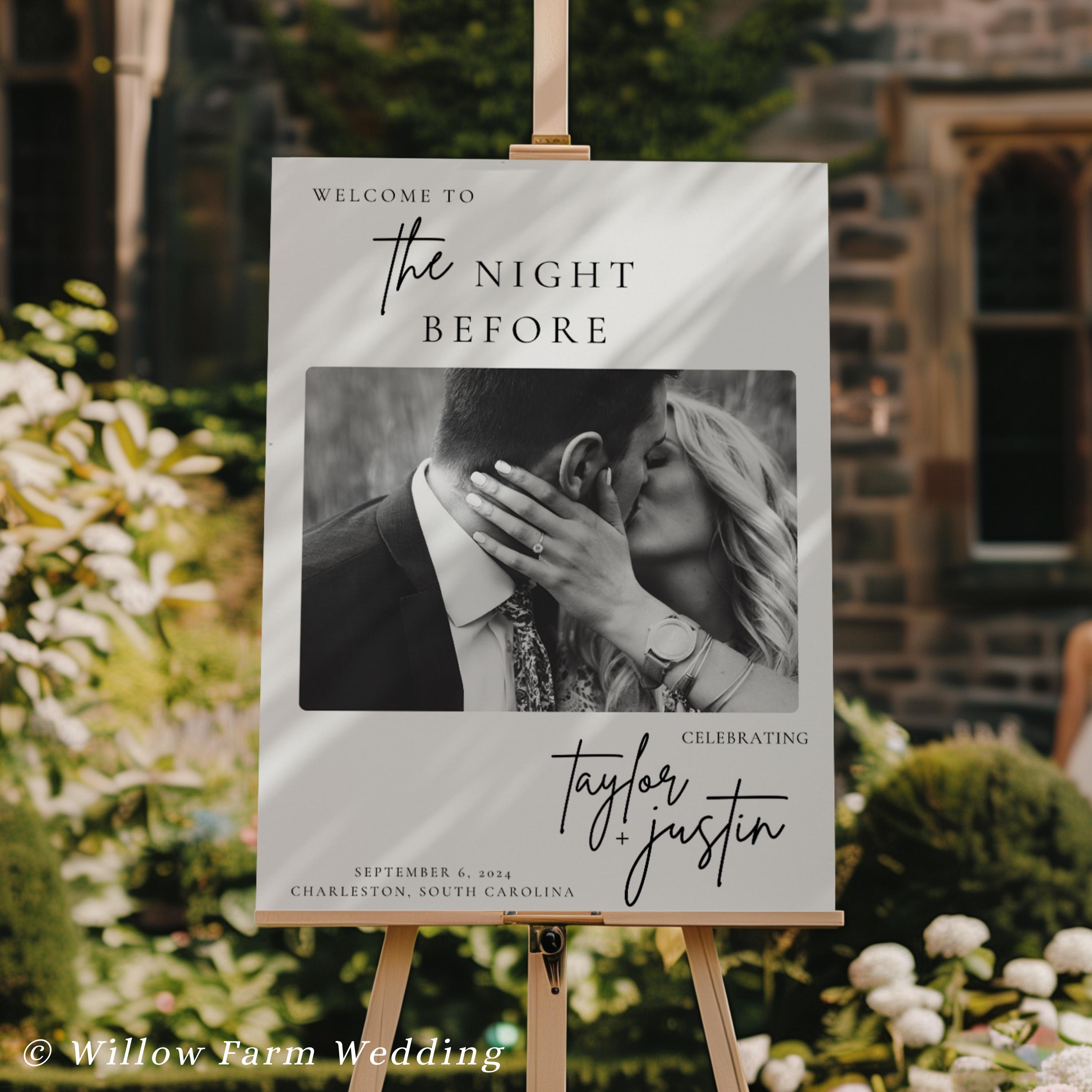 Rehearsal Dinner Sign With Picture, Rehearsal Dinner Welcome Sign with Photo, Editable The Night Before Wedding Rehearsal Sign