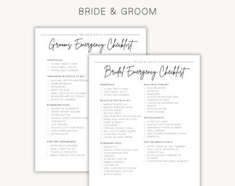 新郎新婦のための結婚式緊急キットチェックリスト、結婚式パーティー用のデジタルテンプレート結婚式当日チェックリスト、Canvaウェディングプランナー