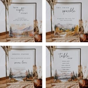 Fall Mountain bruiloft bundel, rustieke Lake bruiloft uitnodigingsset, bewerkbare sjabloon grenen bruiloft briefpapier, afdrukbare uitnodigingssuite afbeelding 7