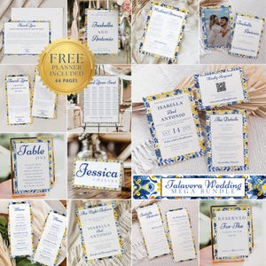 Blue and Yellow Talavera Wedding Template Bundle, Hacienda Theme Wedding, Classic Mexican Talavera Wedding, Canva Edit Instant Download