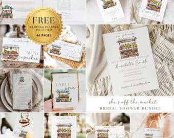 Aus dem Markt Brautduschen-Bundle und Einladung, Bauernmarkt-Thema, frisch aus dem Markt bearbeitbare Vorlage Brautspiel-Bundle