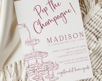 Pop the Champagne Bridal Shower Invitation, Brunch and Bubbly Invite, Editable Champagne Shower, Bridal Brunch Template, Wedding Invite