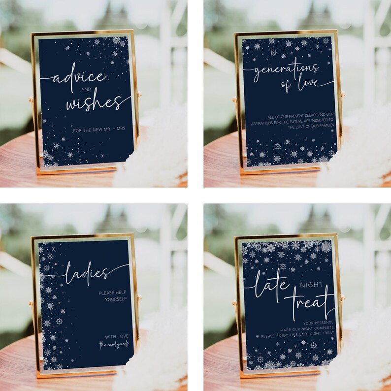 Winter Wedding Invitation Bundle, Wedding Invitation with Snowflakes, Wedding Invitation Blue, Wedding Bundle, Editable Template, Printable image 6