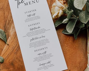 Modernes minimalistisches Hochzeitsmenü Vorlage, bearbeitbare Menükarte, benutzerdefinierte Abendkarte, Canva Empfangsmenü, sofortiger Download, 100 x 90 bedruckbar