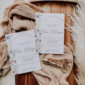 Invitation nuptiale de douche amour en fleurs, invitation de douche nuptiale de fleurs sauvages, modèle numérique imprimable floral printanier, toile d'invitation modifiable