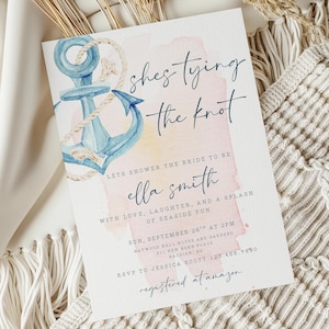 Tying the Knot Nautical Bridal Shower Invitation, Editable Template She&#39;s Tying the Knot Beach Bridal Shower Invite, Printable Download