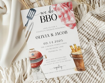 We Do BBQ Couples Shower Invitation, Editable Rustic Chic Engagement Party Invite, Backyard I Do BBQ Wedding Shower, Digital Template
