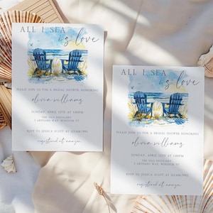 All I Sea Is Love Bridal Shower Invitation, Printable Ocean Bridal Shower Invite, Sea Wedding Shower, Nautical Template, Beach Bridal Invite