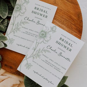 Sage Green Floral Bridal Shower Invitation, Vintage Cottagecore Bridal Brunch Invite, Printable Editable Chinoiserie Toile Wedding Shower