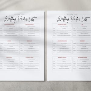 Lijst met leveranciers bruiloft, bewerkbaar contactblad bruiloft leverancier, planningssjabloon bruiloft, afdrukbare checklist bruiloft, Instant Download bruiloft