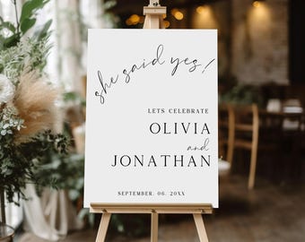 She Said Yes Engagement Party Welcome Sign, Editable Engagement Celebration Poster, Modern Minimalist Engagement Decor, Instant Download