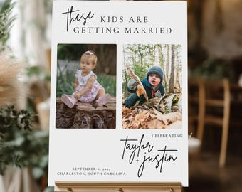 These Kids Are Getting Married Rehearsal Dinner Welcome Sign, Editable Photo Template, The Night Before Wedding Sign, Canva DIY Poster