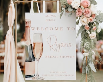 Editable Brunch And Bubbly Welcome Sign Template, Printable Bridal Shower Welcome Sign, Bridal Brunch Champagne Decor, Instant Download