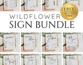 Wildflower Wedding Reception Bundle, Floral Reception Sign Template Package, Wedding Sign Bundle Kit, Canva Template Wedding Sign Bundle