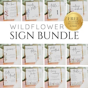 Paquete de recepción de boda con flores silvestres, paquete de plantillas de letreros de recepción florales, kit de paquete de letreros de boda, paquete de letreros de boda con plantillas Canva