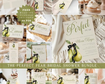 Perfect Pear Bridal Shower Bundle Editable Canva Template Pear Themed Bridal Shower Decor Perfect Pair Shower Games Signs Kit