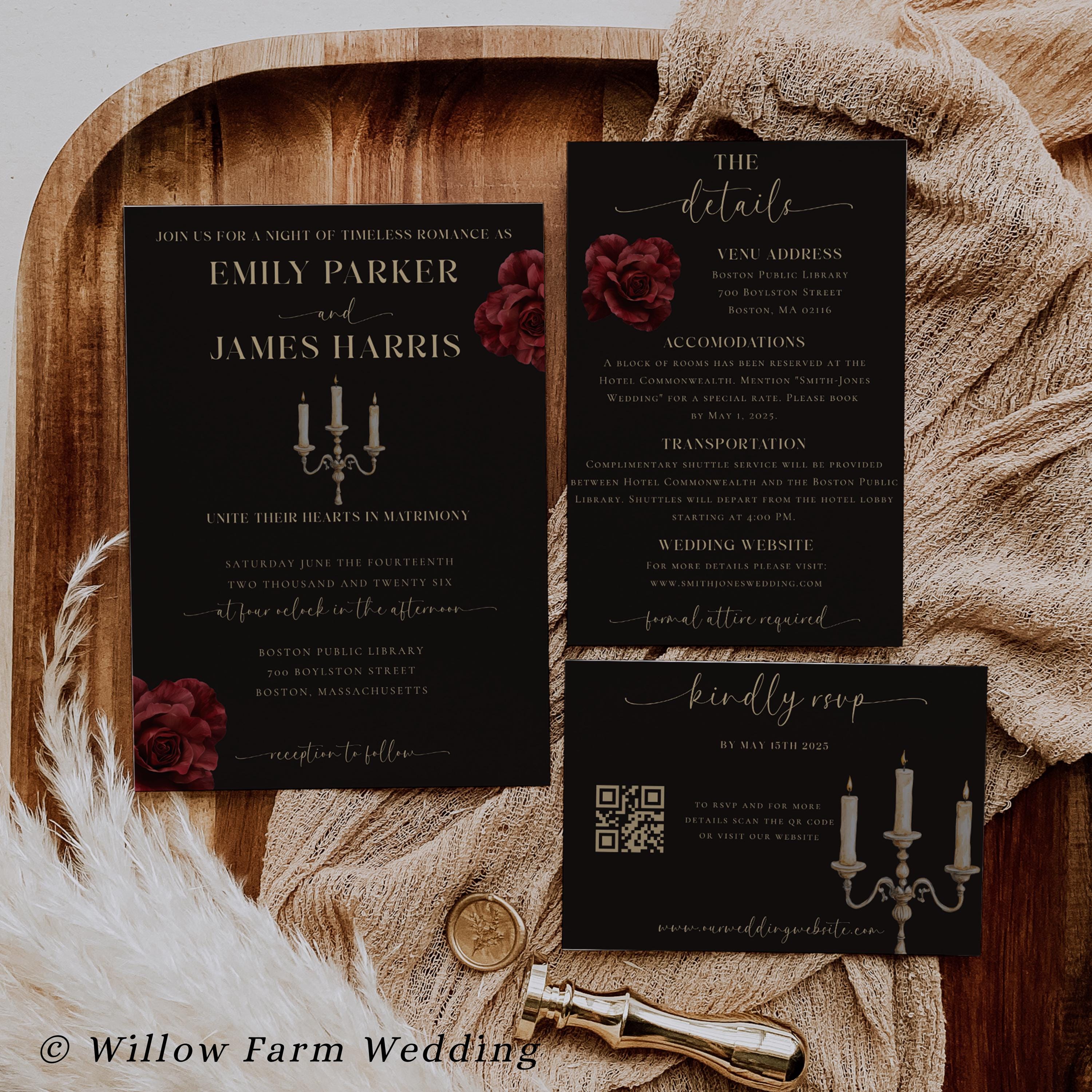 Dark Moody Wedding Invitation Suite With Rsvp Gothic