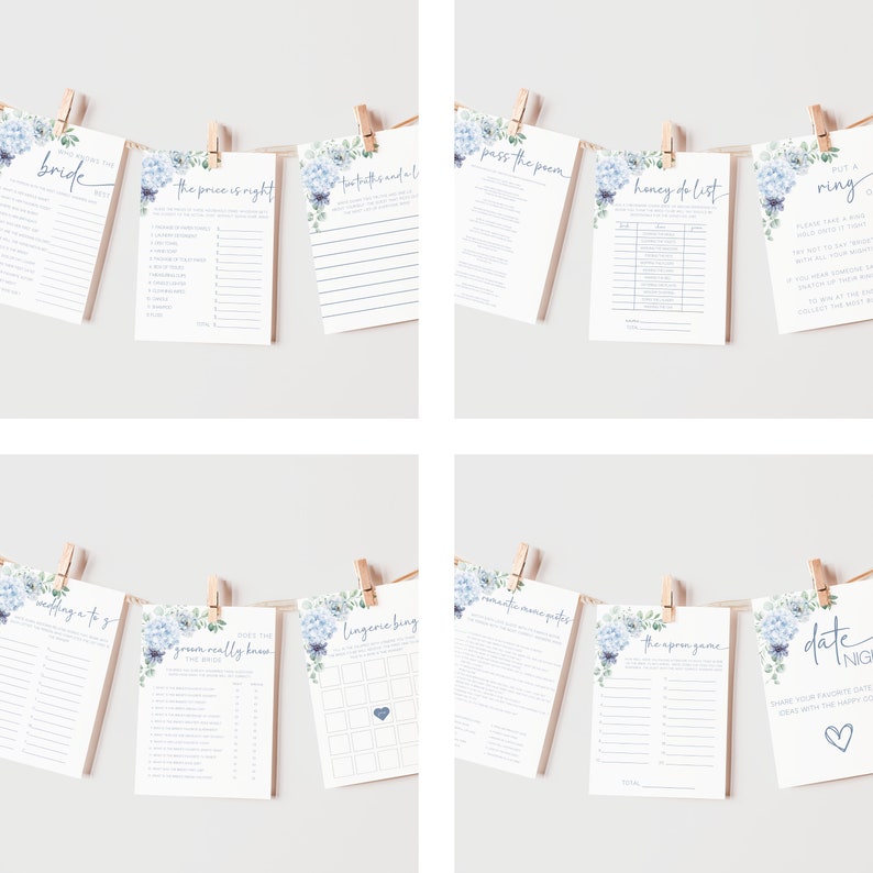 Blue Hydrangea Bridal Shower Bundle, Bridal Shower Poster Blue Hydrangea, Blue Hydrangea Bridal Shower Games, Favor Tag With Blue Hydrangea image 7