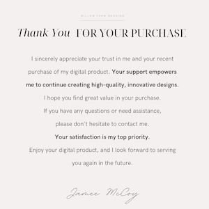 May include: Thank You FOR YOUR PURCHASE. A message expressing gratitude for a purchase, with the text "Jamee McCoy" at the bottom.