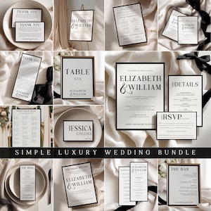Modèle de faire-part de mariage vieil argent, ensemble de mariage simple et modifiable avec cravate noire Canva
